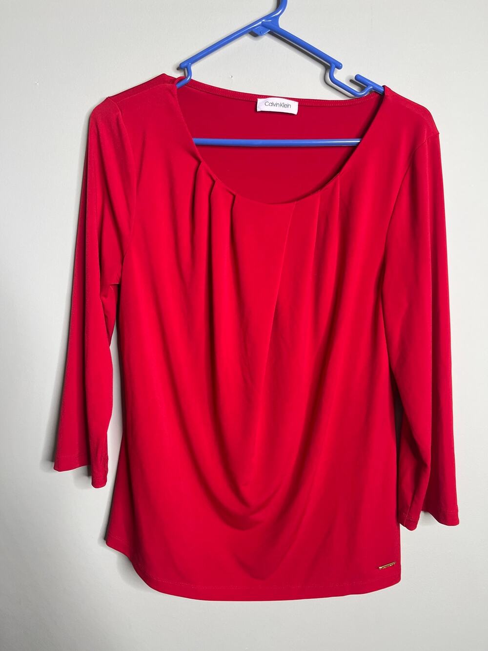 Calvin Klein Red 3/4 Sleeve Blouse Small